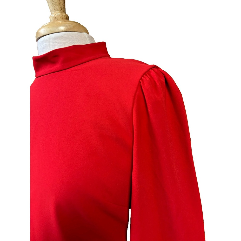 Alice & Olivia Bailey Mini Dress Red Mock Neck V-Back Zip 3/4 Bell Sleeve SZ 8 - Picture 7 of 16